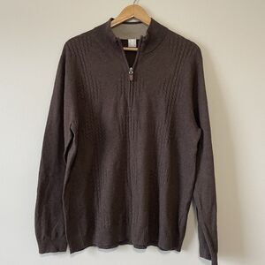 Raffi Shaya Men 1/4 Zip Wool Cashmere Cotton Blend Sweater L/52 Chocolate Brown